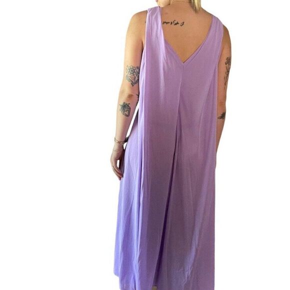 Vintage 1970s Womens Lavender V Neck Retro Disco Mid Mod Maxi Dress Sz M - Picture 5 of 7